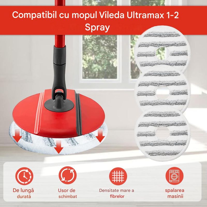 Electronice si Electrocasnice - Ingrijirea locuintei - Accesorii aparate pentru ingrijirea locuintei - Set 3 lavete PAA-home compatibile cu Vileda Spin Clean, microfibra pentru curatare eficienta - Infinity.ro
