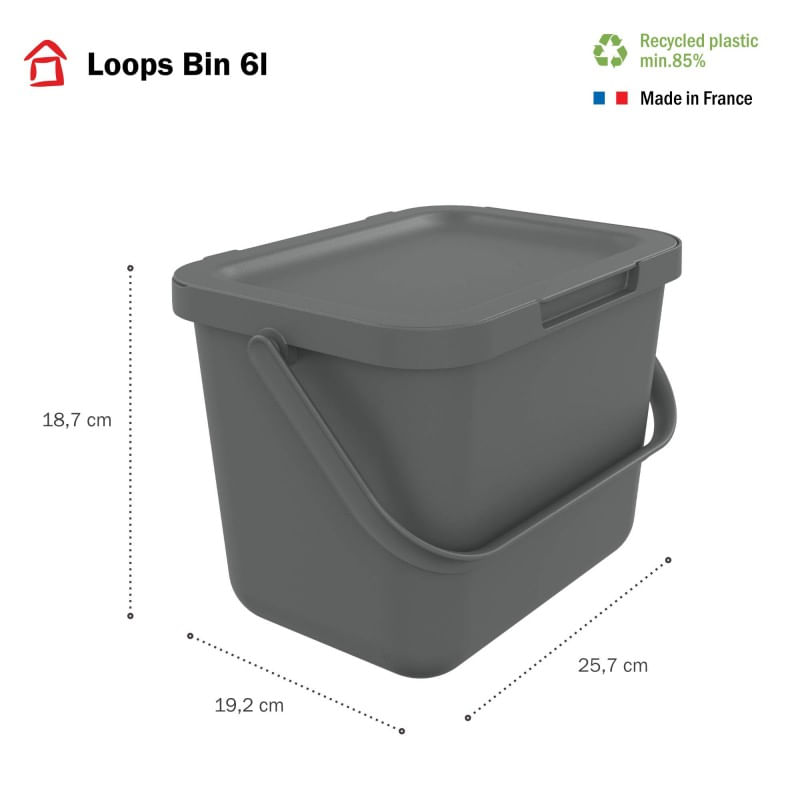 Casa si Gradina - Mobilier - Organizare si depozitare - Cosuri de gunoi - Cos gunoi reciclare stivuibil PAA-home 6L pentru sortare deseuri sau compost culoare gri - Infinity.ro