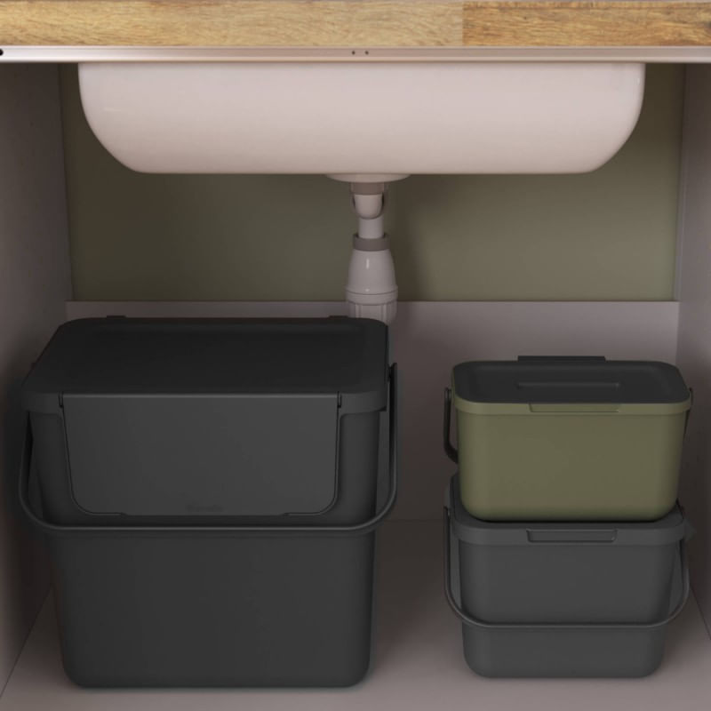Casa si Gradina - Mobilier - Organizare si depozitare - Cosuri de gunoi - Cos gunoi reciclare stivuibil PAA-home 6L pentru sortare deseuri sau compost culoare gri - Infinity.ro