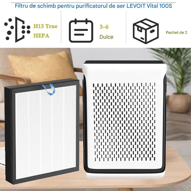Electronice si Electrocasnice - Ingrijirea locuintei - Accesorii aparate pentru ingrijirea locuintei - Filtru PAA-home compatibil cu Levoit Vital 100S LAP-V102S-WEU, filtrare HEPA H13 si carbon activ - Infinity.ro