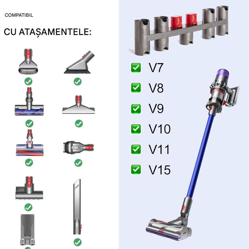 Electronice si Electrocasnice - Ingrijirea locuintei - Accesorii aparate pentru ingrijirea locuintei - Suport accesorii PAA-home compatibile cu Dyson V7 V8 V10 V11 V15, organizare eficienta si acces rapid - Infinity.ro