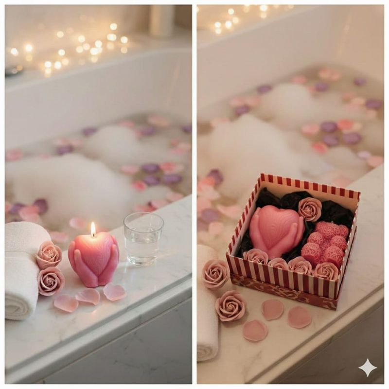 Casa si Gradina - Decoratiuni - Aromaterapie si lumanari - Lumanari si candele - Set Cadou Artizanal "Rose & Heart" Roz Pastel - Infinity.ro