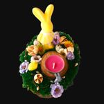 Market - Cadouri - Flori si aranjamente - Decoratiune pentru interior, aranjament cu licheni stabilizati si iepuras ceramic de Paste, cu lumanare, 18 cm - Infinity.ro
