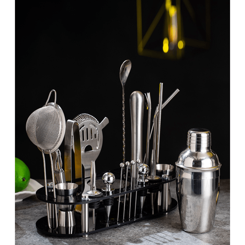 Casa si Gradina - Bucatarie si vesela - Accesorii bar - Shakere - Set Barman Arvada® ShakerPro, 23 Piese, Suport Acrilic, Shaker 700/600ml, Otel Inoxidabil, Kit Complet Preparare Bauturi - Infinity.ro