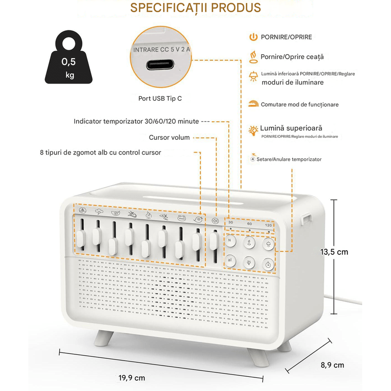Casa si Gradina - Decoratiuni - Aromaterapie si lumanari - Difuzoare aromaterapie - Difuzor Aromaterapie Arvada Essence®, Bluetooth, Sunete Natura, 3 Niveluri Lumina, Temporizator, Adulti/Copii, Alb - Infinity.ro