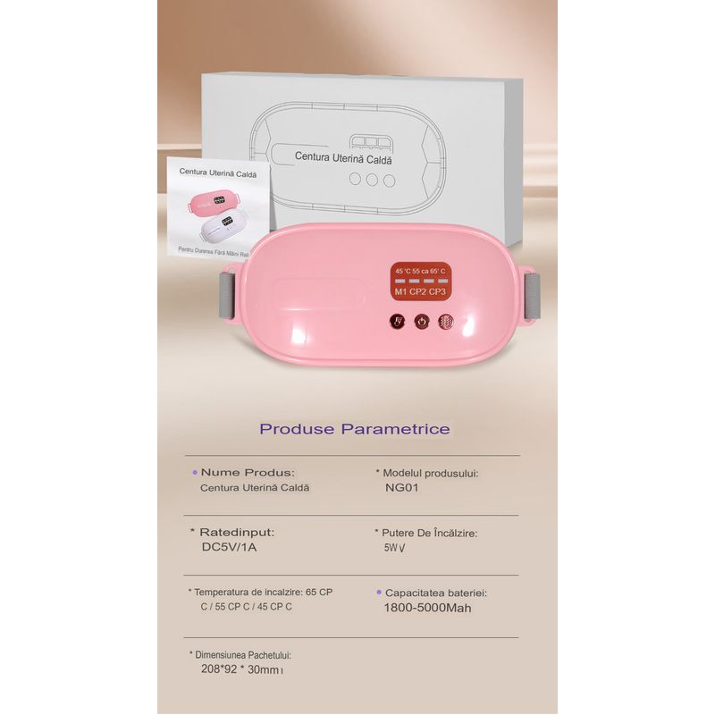 Ingrijire personala si Cosmetice - Sanatate si wellness - Articole wellness - Aparate si dispozitive de masaj - Centura Masaj si Incalzire Arvada® Relief, Anti Dureri Menstruale, 3 Trepte Vibratii, Portabil, Acumulator, Talie, Roz - Infinity.ro