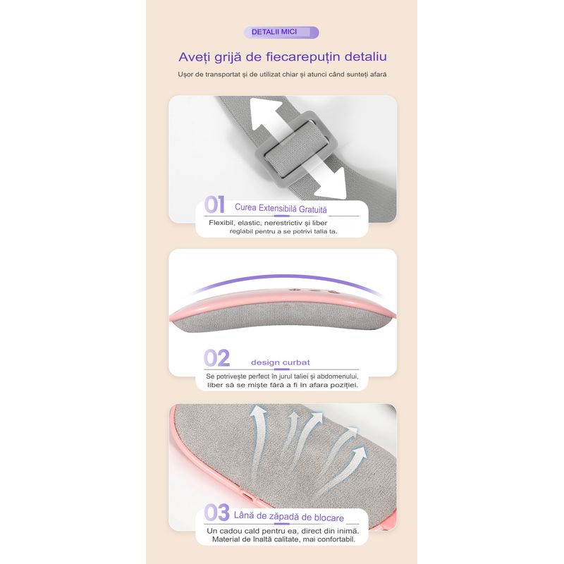 Ingrijire personala si Cosmetice - Sanatate si wellness - Articole wellness - Aparate si dispozitive de masaj - Centura Masaj si Incalzire Arvada® Relief, Anti Dureri Menstruale, 3 Trepte Vibratii, Portabil, Acumulator, Talie, Alb - Infinity.ro