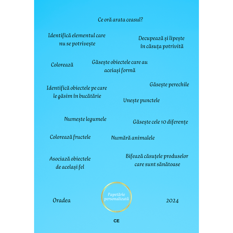Carti si Birotica - Carti - Carti pentru copii - Activitati extracurriculare - 60 de Fise distractive pentru Gradinita, legate cu Spirala, A4,  Coperta personalizabila - Infinity.ro