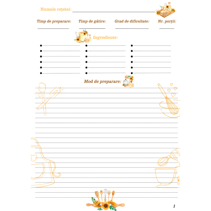 Carti si Birotica - Rechizite - Caiete - Caiete dictando - Caiet pentru Retete, A4, cu Spirala, 110 pagini, Coperta personalizabila - Infinity.ro