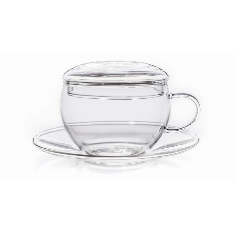 Casa si Gradina - Bucatarie si vesela - Cani si pahare - Cani si cesti - Set 2 cani din sticla Creano, 200 ml, cu farfurioara si capac, pentru ceai si cappuccino - Infinity.ro