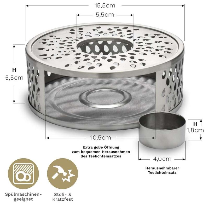 Casa si Gradina - Bucatarie si vesela - Vase pentru gatit - Accesorii ceai - Suport incalzire ceainic Creano Leaf, din inox, cu suport pentru lumanare - Infinity.ro
