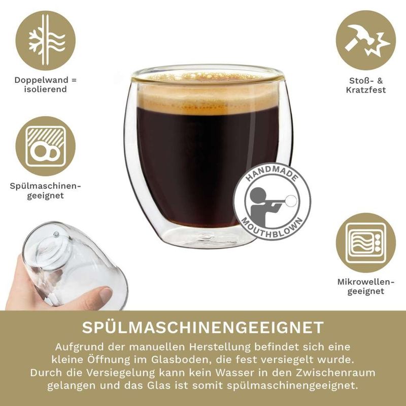 Casa si Gradina - Bucatarie si vesela - Cani si pahare - Cani si cesti - Set 2 pahare espresso termice Creano, 100 ml, sticla borosilicata, perete dublu - Infinity.ro
