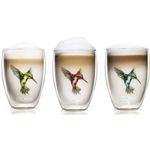 Casa si Gradina - Bucatarie si vesela - Cani si pahare - Pahare - Set 6 pahare termice Creano Hummi, 250 ml, sticla borosilicata, perete dublu, decor colibri - Infinity.ro