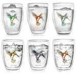 Casa si Gradina - Bucatarie si vesela - Cani si pahare - Pahare - Set 6 pahare termice Creano Hummi, 250 ml, sticla borosilicata, perete dublu, decor colibri - Infinity.ro