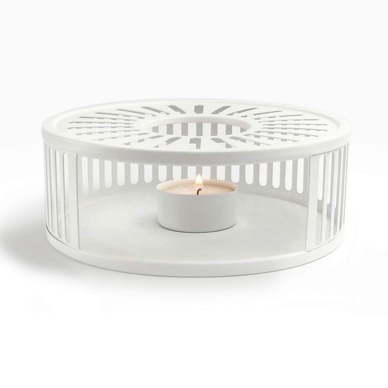 Casa si Gradina - Bucatarie si vesela - Vase pentru gatit - Accesorii ceai - Suport incalzire ceainic Creano Stripes, alb, din inox, cu suport pentru lumanare - Infinity.ro