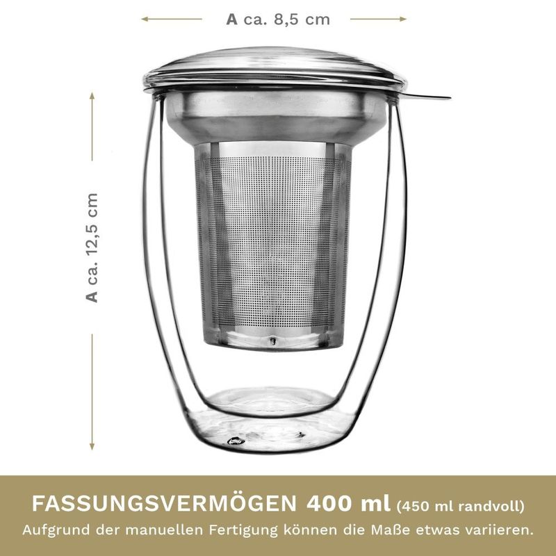 Casa si Gradina - Bucatarie si vesela - Vase pentru gatit - Ceainice si infuzoare - Pahar termic pentru ceai Creano, 400 ml, perete dublu, cu infuzor din inox si capac - Infinity.ro