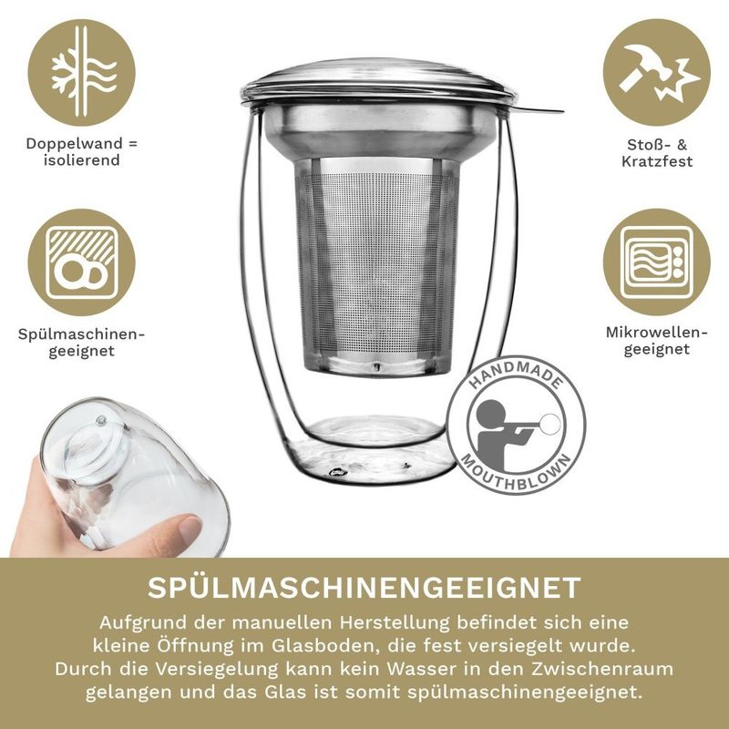 Casa si Gradina - Bucatarie si vesela - Vase pentru gatit - Ceainice si infuzoare - Pahar termic pentru ceai Creano, 400 ml, perete dublu, cu infuzor din inox si capac - Infinity.ro
