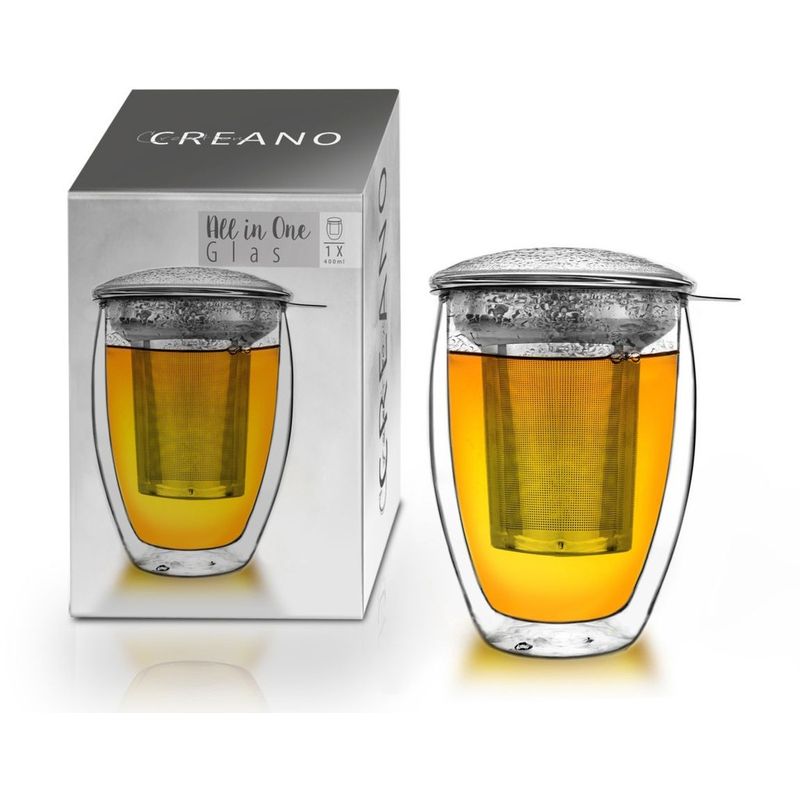 Casa si Gradina - Bucatarie si vesela - Vase pentru gatit - Ceainice si infuzoare - Pahar termic pentru ceai Creano, 400 ml, perete dublu, cu infuzor din inox si capac - Infinity.ro