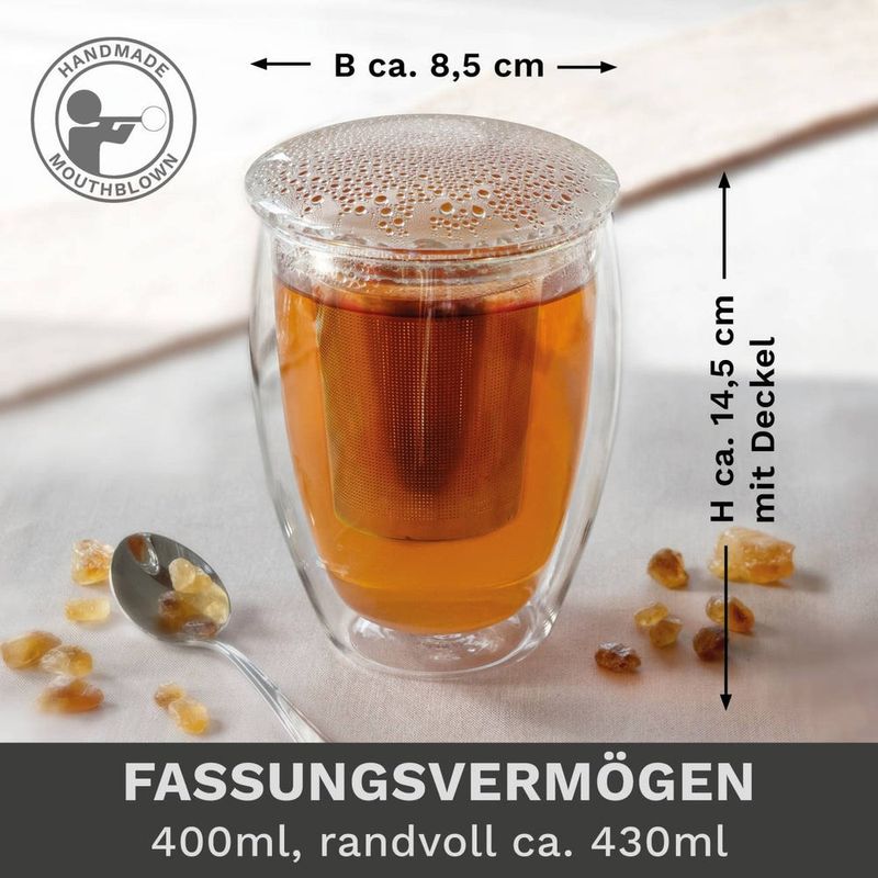 Casa si Gradina - Bucatarie si vesela - Vase pentru gatit - Ceainice si infuzoare - Pahar termic pentru ceai Creano, 400 ml, perete dublu, cu infuzor din inox si capac - Infinity.ro