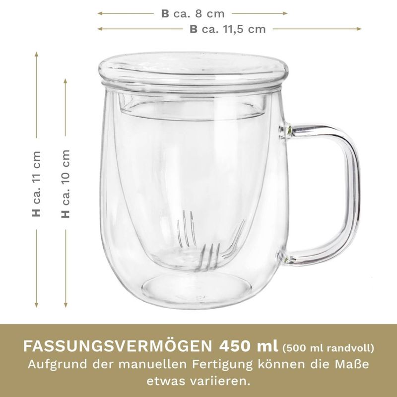 Casa si Gradina - Bucatarie si vesela - Vase pentru gatit - Ceainice si infuzoare - Cana pentru ceai Creano, 450 ml, sticla borosilicata, cu infuzor si capac din sticla - Infinity.ro