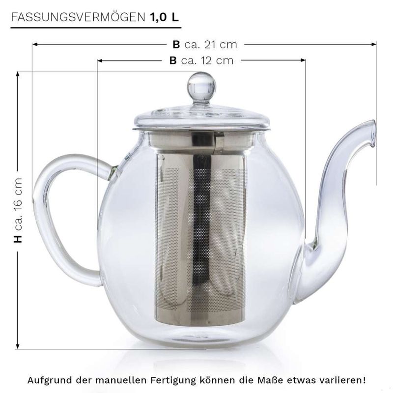 Casa si Gradina - Bucatarie si vesela - Vase pentru gatit - Ceainice si infuzoare - Ceainic din sticla Creano, 1 L, cu infuzor din inox, capac si 2 flori de ceai - Infinity.ro
