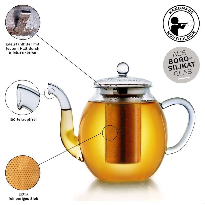 Casa si Gradina - Bucatarie si vesela - Vase pentru gatit - Ceainice si infuzoare - Ceainic din sticla Creano, 1 L, cu infuzor din inox, capac si 2 flori de ceai - Infinity.ro