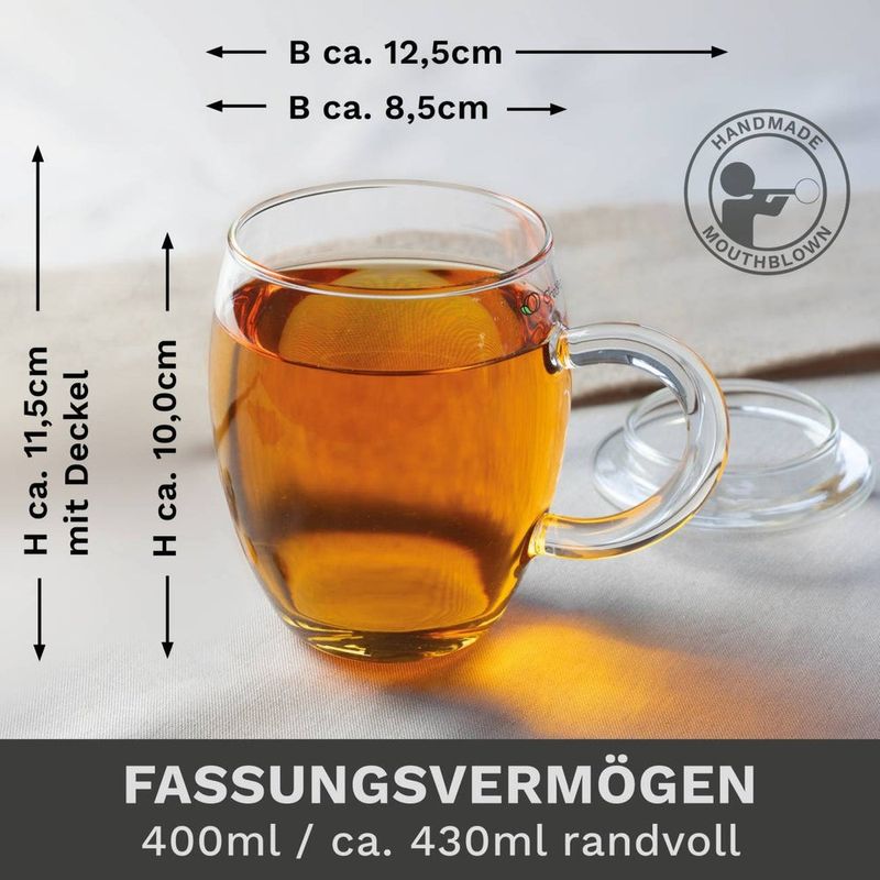 Casa si Gradina - Bucatarie si vesela - Vase pentru gatit - Ceainice si infuzoare - Pahar pentru ceai Creano All-in-One, 400 ml, cu infuzor din inox si capac din sticla - Infinity.ro