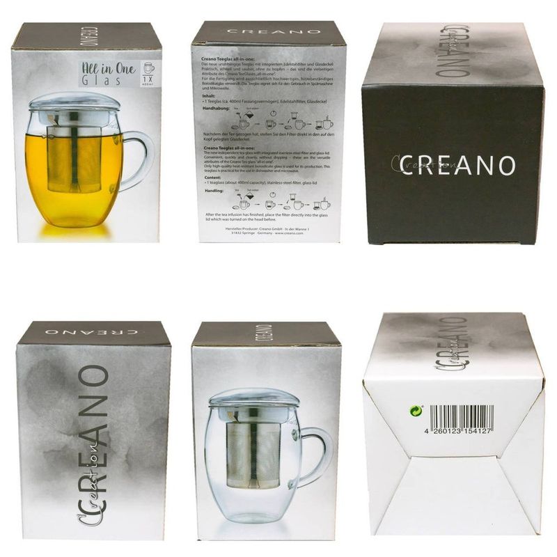 Casa si Gradina - Bucatarie si vesela - Vase pentru gatit - Ceainice si infuzoare - Pahar pentru ceai Creano All-in-One, 400 ml, cu infuzor din inox si capac din sticla - Infinity.ro