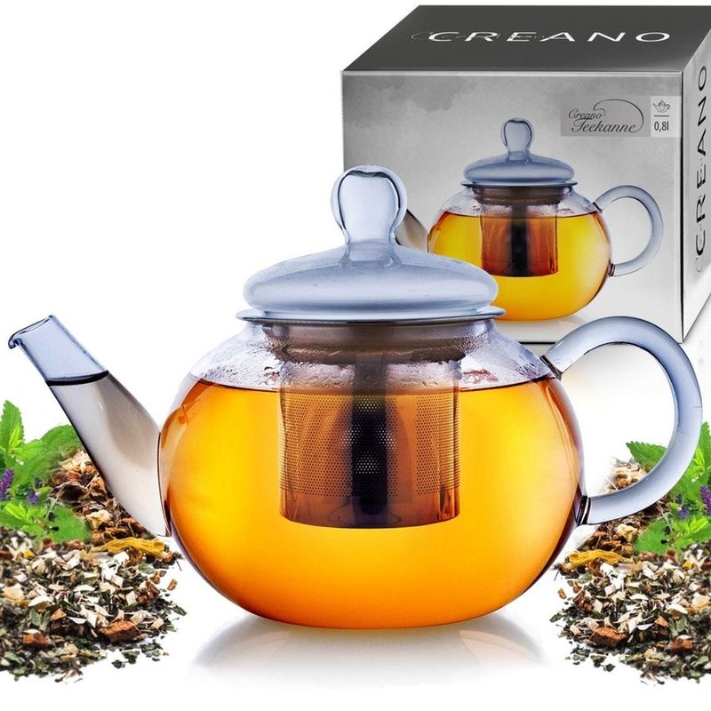 Casa si Gradina - Bucatarie si vesela - Vase pentru gatit - Ceainice si infuzoare - Ceainic din sticla Creano All-in-One, 0,8 L, cu infuzor din inox si capac, anti-picurare - Infinity.ro