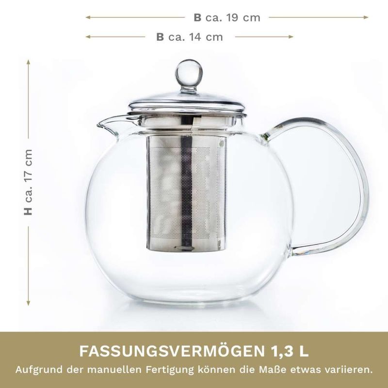 Casa si Gradina - Bucatarie si vesela - Vase pentru gatit - Ceainice si infuzoare - Ceainic din sticla Creano All-in-One, 1,3 L, cu infuzor din inox si capac, anti-picurare - Infinity.ro