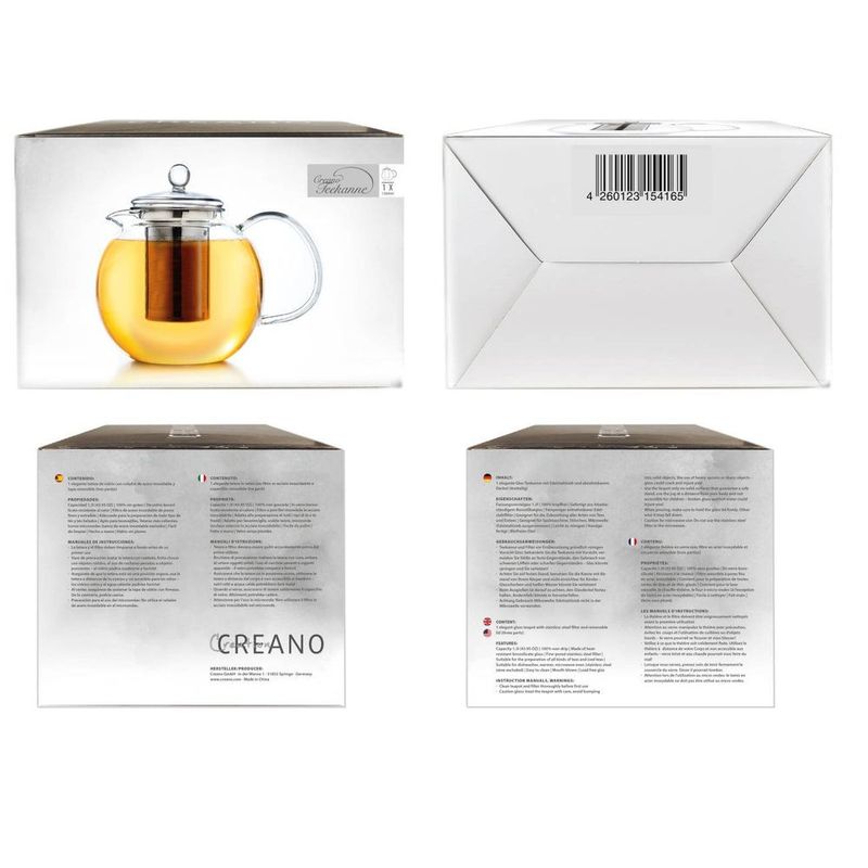 Casa si Gradina - Bucatarie si vesela - Vase pentru gatit - Ceainice si infuzoare - Ceainic din sticla Creano All-in-One, 1,3 L, cu infuzor din inox si capac, anti-picurare - Infinity.ro