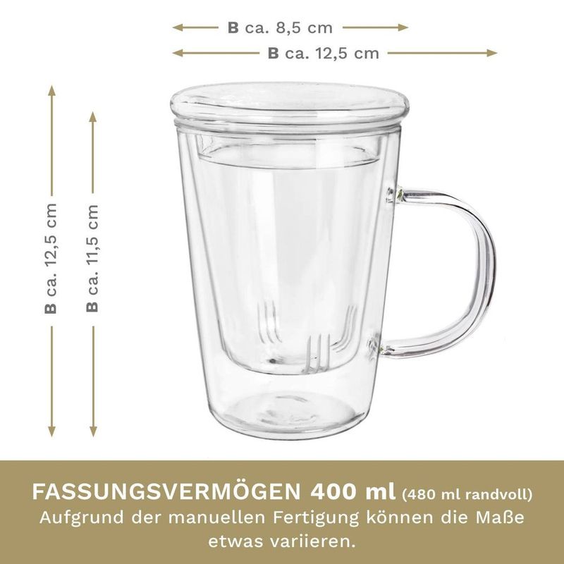 Casa si Gradina - Bucatarie si vesela - Vase pentru gatit - Ceainice si infuzoare - Cana pentru ceai Creano, 400 ml, sticla borosilicata, cu infuzor si capac din sticla - Infinity.ro