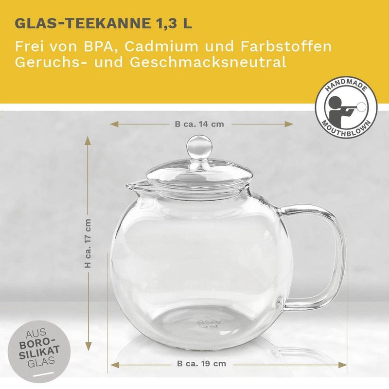 Casa si Gradina - Bucatarie si vesela - Vase pentru gatit - Ceainice si infuzoare - Ceainic din sticla Creano, 1,3 L, cu infuzor din inox, capac si 2 flori de ceai - Infinity.ro