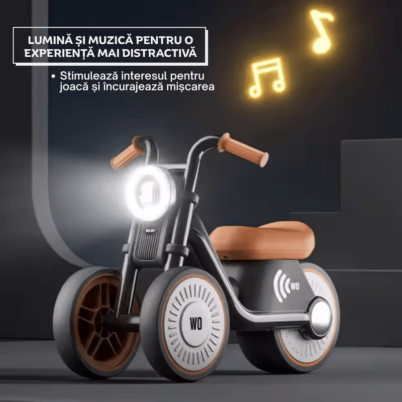 Jucarii, Copii si Bebe - Jucarii si jocuri - Jucarii de exterior - Masinute si vehicule pentru copii - Motocicletă fără pedale pentru copii, bicicletă pentru echilibru cu lumini și muzică, roți duble, pentru 18+ luni - Infinity.ro