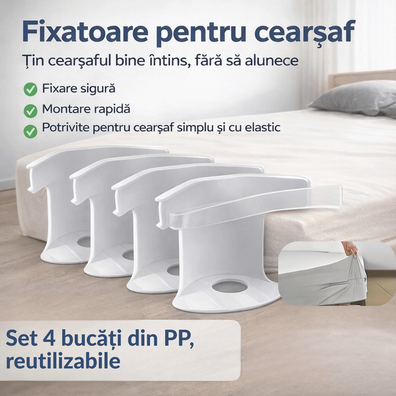 Casa si Gradina - Textile si covoare - Lenjerii de pat - Cearceafuri de pat - Set 4 suporturi pentru cearsaf, clips prindere pentru saltea, antialunecare, pentru cearsaf simplu sau cu elastic, gri - Infinity.ro