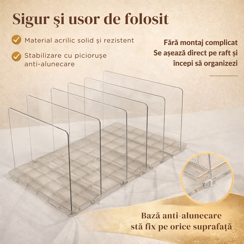 Casa si Gradina - Mobilier - Organizare si depozitare - Organizatoare pentru sertare si dulapuri - Organizator posete transparent, suport depozitare genti cu separatoare, anti-alunecare, pentru dulap, dressing sau raft - Infinity.ro