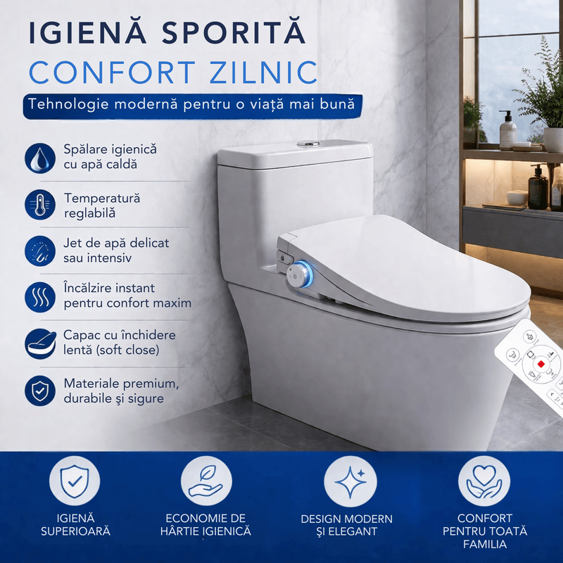 Casa si Gradina - Sanitare - Obiecte sanitare - Accesorii vase de toaleta - Capac toaleta cu bideu, apa calda, spalare si uscare, colac incalzit, telecomanda, autocuratare, lumina de noapte - Infinity.ro
