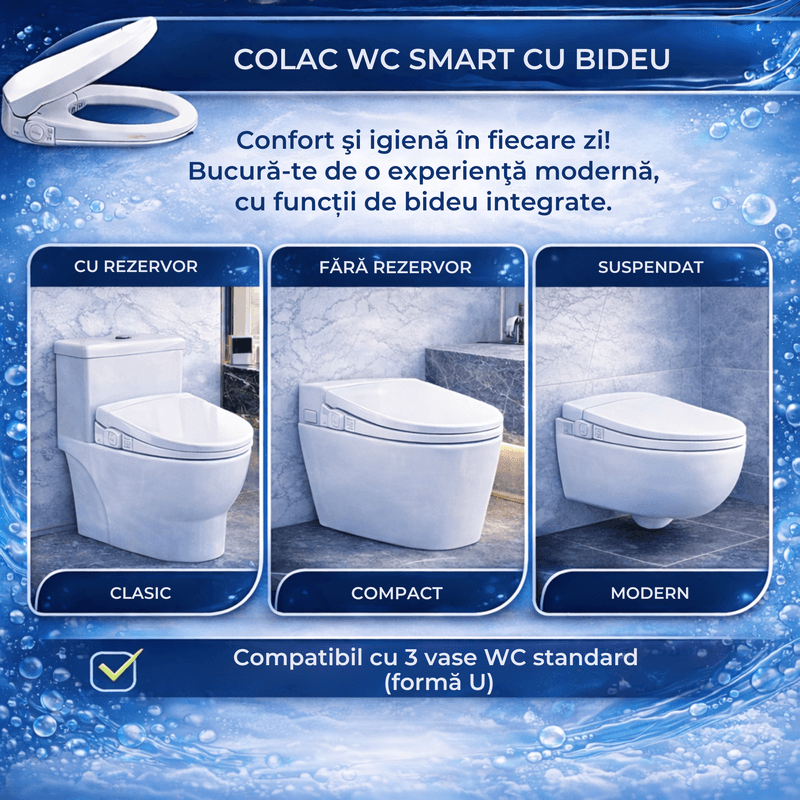 Casa si Gradina - Sanitare - Obiecte sanitare - Accesorii vase de toaleta - Capac toaleta cu bideu, apa calda, spalare si uscare, colac incalzit, telecomanda, autocuratare, lumina de noapte - Infinity.ro
