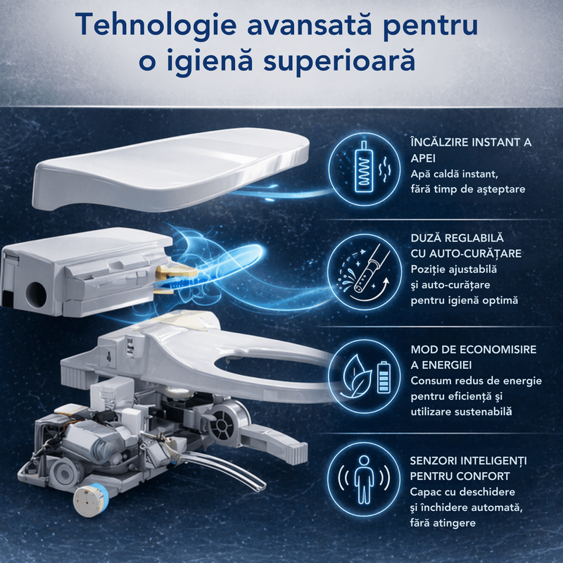 Casa si Gradina - Sanitare - Obiecte sanitare - Accesorii vase de toaleta - Capac toaleta cu bideu, apa calda, spalare si uscare, colac incalzit, telecomanda, autocuratare, lumina de noapte - Infinity.ro