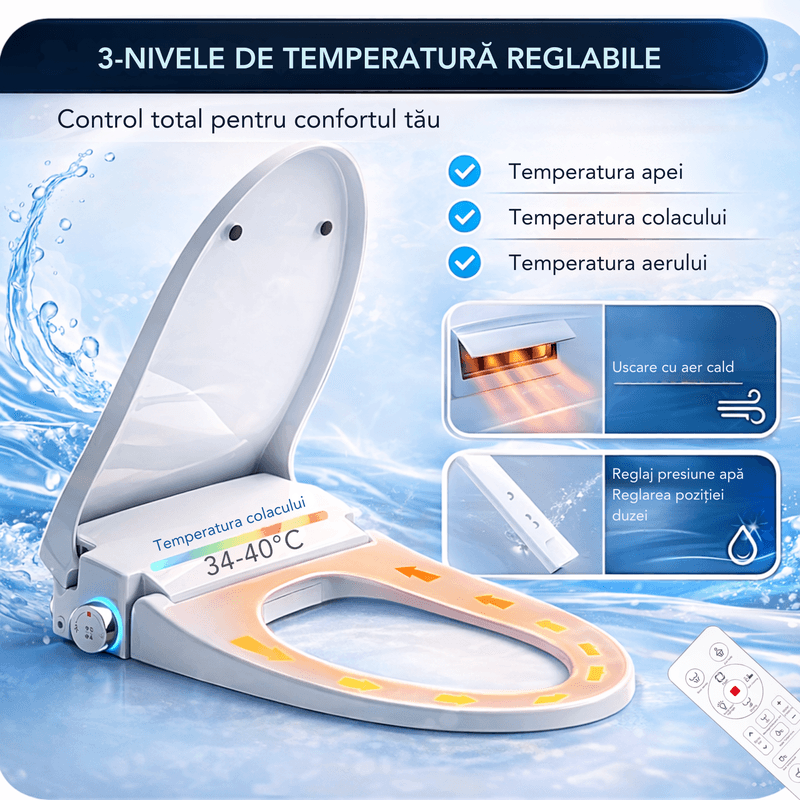 Casa si Gradina - Sanitare - Obiecte sanitare - Accesorii vase de toaleta - Capac toaleta cu bideu, apa calda, spalare si uscare, colac incalzit, telecomanda, autocuratare, lumina de noapte - Infinity.ro