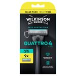 Ingrijire personala si Cosmetice - Aparate & accesorii ingrijire personala - Aparate de ras si tuns - Aparate de ras clasice - Set Aparat de Ras Wilkinson Sword Quattro Titanium Essential 4 Sensitive,9 rezerve - Infinity.ro