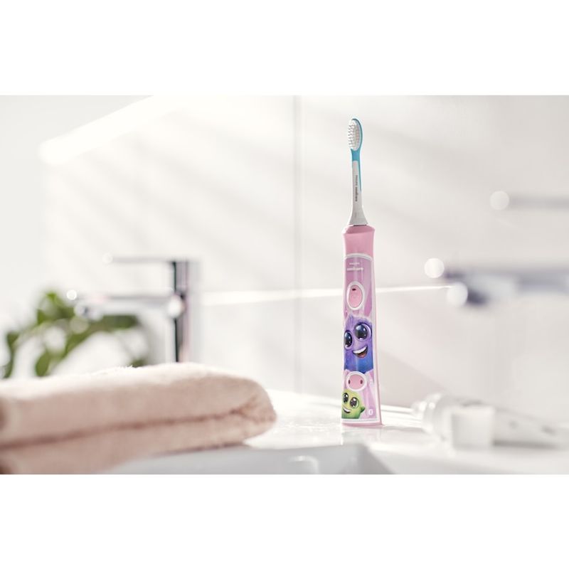 Ingrijire personala si Cosmetice - Igiena dentara - Periute de dinti electrice - Periuta de dinti electrica pentru copii Philips Sonicare HX6352/42, conectare aplicatie Philips Sonicare for Kids, roz - Infinity.ro