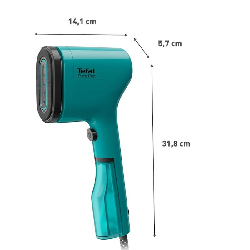 Electronice si Electrocasnice - Ingrijirea tesaturilor - Fiare de calcat - Aparat de calcat vertical cu abur Tefal Pure Pop DT2024E1, 1300 W, abur variabil pana la 20g/min, verde - Infinity.ro