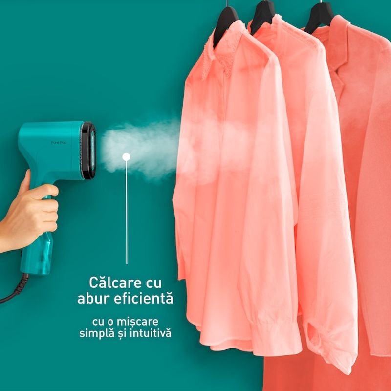 Electronice si Electrocasnice - Ingrijirea tesaturilor - Fiare de calcat - Aparat de calcat vertical cu abur Tefal Pure Pop DT2024E1, 1300 W, abur variabil pana la 20g/min, verde - Infinity.ro