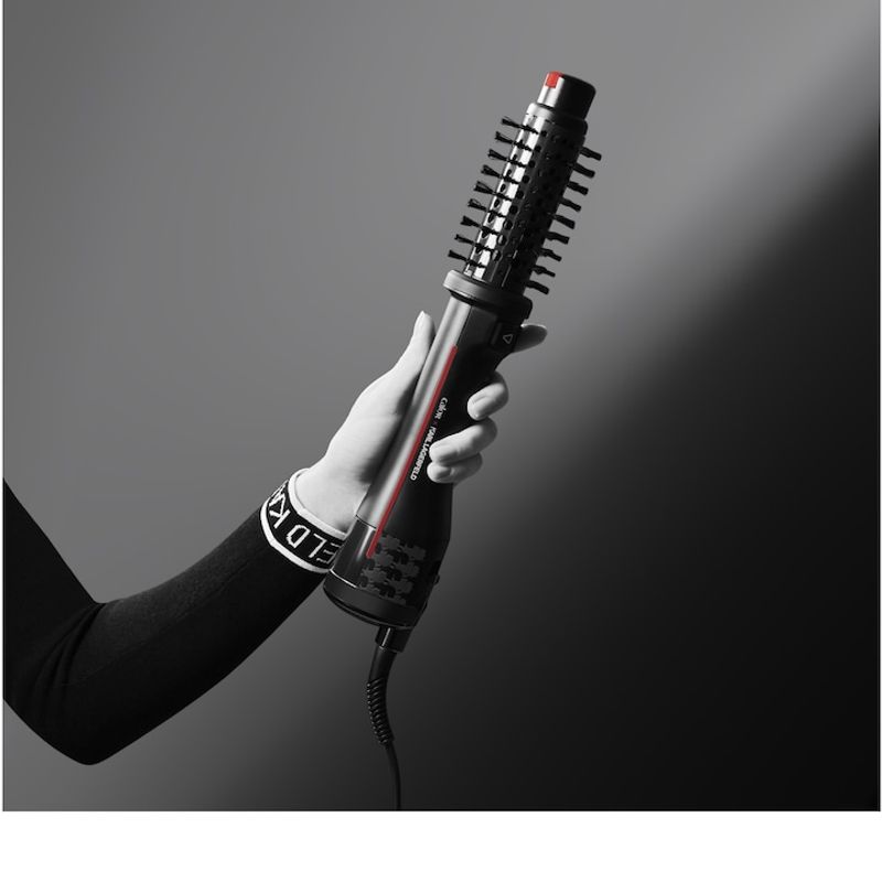 Ingrijire personala si Cosmetice - Aparate & accesorii ingrijire personala - Hair styling - Perii de par electrice - Perie rotativa cu aer cald Rowenta x Karl Lagerfeld Pro Stylist CF961LF0, invelis exclusiv Keratin & Glow, negru&rosu - Infinity.ro