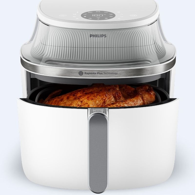 Electronice si Electrocasnice - Electrocasnice bucatarie - Aparate de gatit & desert - Friteuze - Friteuza cu aer cald Philips NA331/10 seria 3000, compact digital, 1700W, capacitate 6.2L, Culoare alb cu argintiu - Infinity.ro