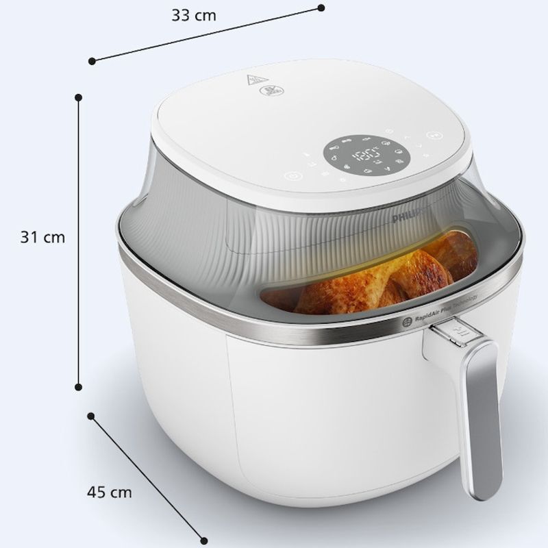 Electronice si Electrocasnice - Electrocasnice bucatarie - Aparate de gatit & desert - Friteuze - Friteuza cu aer cald Philips NA331/10 seria 3000, compact digital, 1700W, capacitate 6.2L, Culoare alb cu argintiu - Infinity.ro