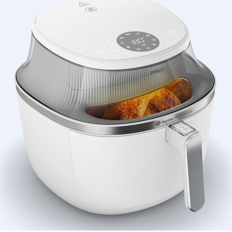 Electronice si Electrocasnice - Electrocasnice bucatarie - Aparate de gatit & desert - Friteuze - Friteuza cu aer cald Philips NA331/10 seria 3000, compact digital, 1700W, capacitate 6.2L, Culoare alb cu argintiu - Infinity.ro