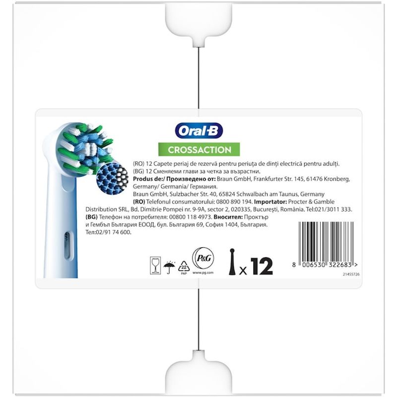 Ingrijire personala si Cosmetice - Igiena dentara - Rezerve si accesorii - Rezerve periuta de dinti electrica Oral-B Cross Action, 12 buc - Infinity.ro