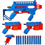 Jucarii, Copii si Bebe - Jucarii si jocuri - Jucarii de rol - Arme de jucarie - Set de 4 pistoale si 12 sageti, Hasbro, Nerf Alfa Strike, Albastru/Rosu - Infinity.ro